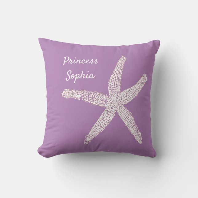 Starfish Coastal Beach Lavender Name Template Cute Cushion (Front)