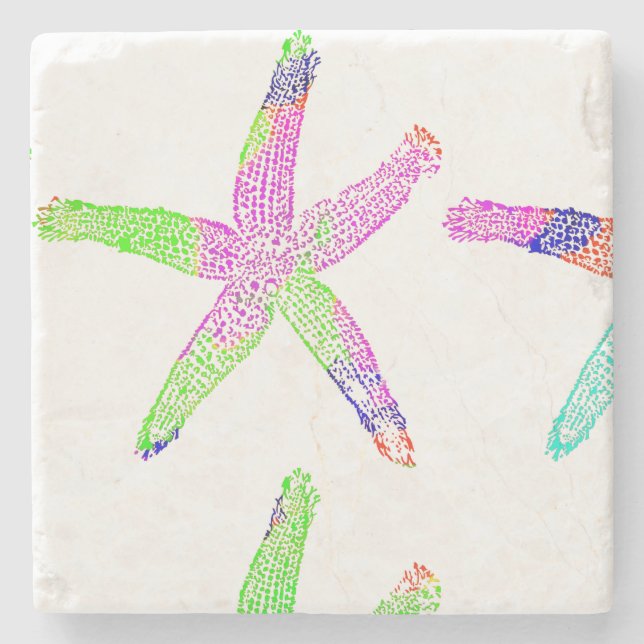 Starfish Coastal Beach Multicolor Patterns 2020 Stone Coaster (Front)