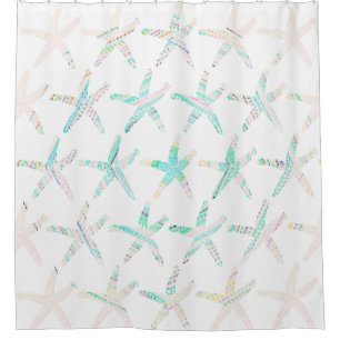 Starfish Coastal Beach Multicolor Teal Nautical Shower Curtain