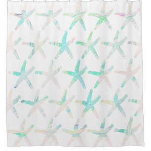 Starfish Coastal Beach Multicolor Teal Patterns Shower Curtain