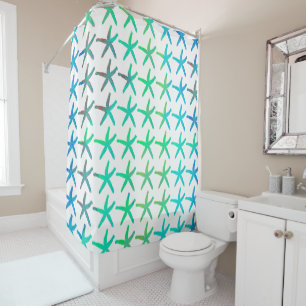 Starfish Coastal Beach Multicolor Teal White Cool Shower Curtain