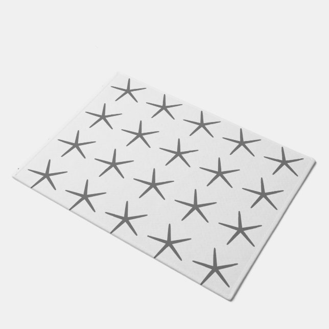 Starfish Coastal Beach Nautical Grey Grey White Doormat (Angled)