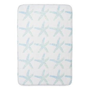 Starfish Coastal Beach Teal Blue White Aqua Decor Bath Mat