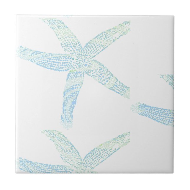Starfish Coastal Beach Teal Blue White Aqua Gift Ceramic Tile (Front)