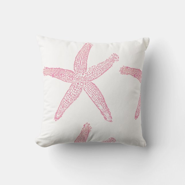 Starfish Coastal Beach Theme Pink White Cute Girly Cushion (Front)