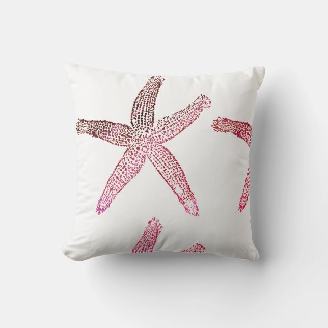 Starfish Coastal Colorful Pattern Pink Brown White Cushion (Front)