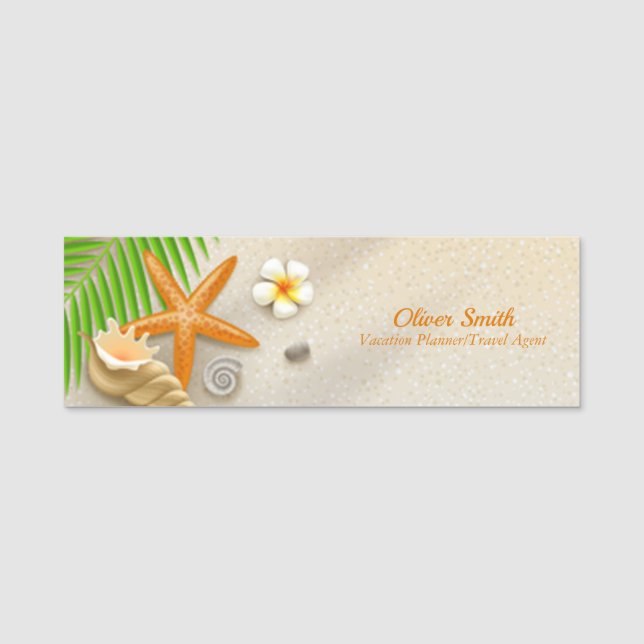 Starfish conch palm leaf for Vacation Planner Name Tag (Front)