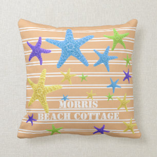 Starfish Coral Pinstripes Personalised Cushion