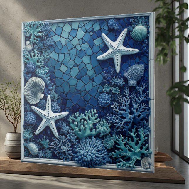 Starfish Coral Reef Seashells Coastal Decor Luxury Ceramic Tile (Starfish Coral Reef Seashells Coastal Decor Luxury Ceramic Tile)