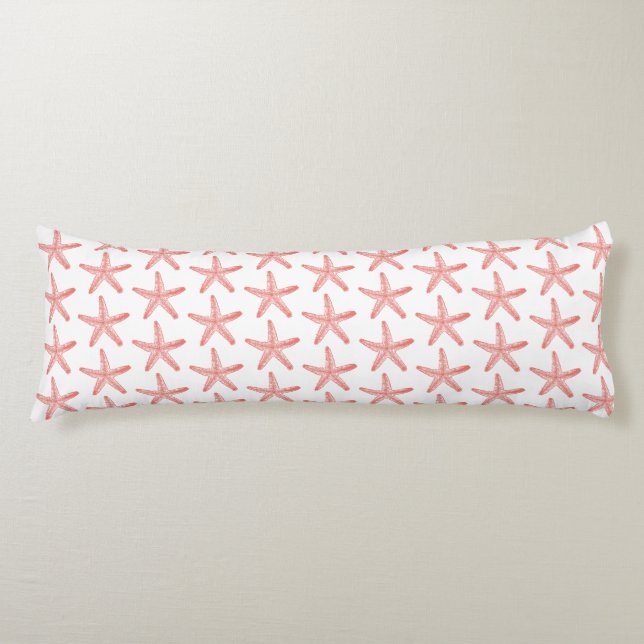 Starfish Coral & White Sea Star Themed Body Cushion (Front)