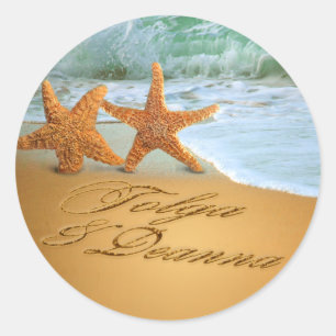 Starfish Couple ASK ME TO PUT NAMES IN THE SAND Classic Round Sticker