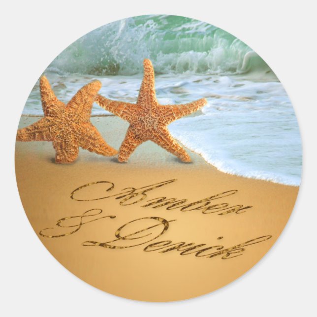 Starfish Couple ASK ME TO PUT NAMES IN THE SAND Classic Round Sticker (Front)
