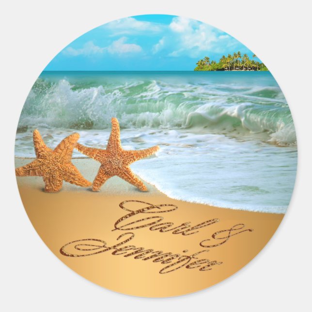 Starfish Couple ASK TO HAVE YOUR NAMES PUT IN SAND Classic Round Sticker (Front)