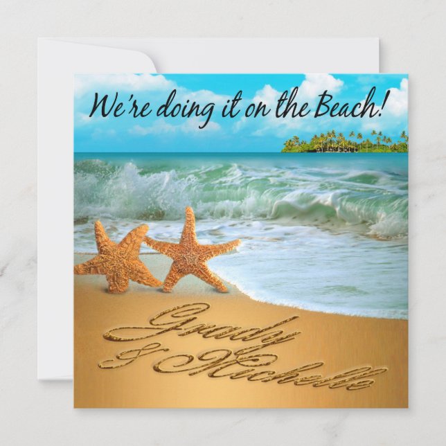 Starfish Couple ASK TO HAVE YOUR NAMES PUT IN SAND Invitation (Front)