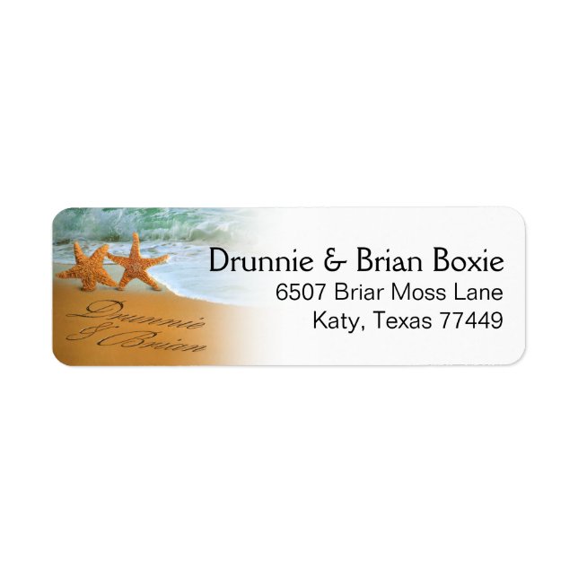 Starfish Couple Beach Tropical Wedding Return Address Label (Front)