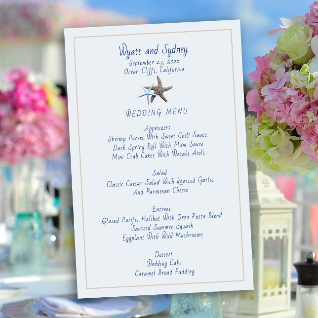 Starfish Couple Beach Wedding Menu Template (Creator Uploaded)