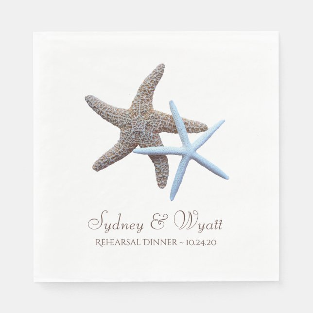 Starfish Couple Custom Rehearsal Dinner Napkins (Front)
