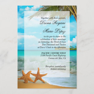 Starfish Couple Faux Vellum Overlay Embellishment Invitation