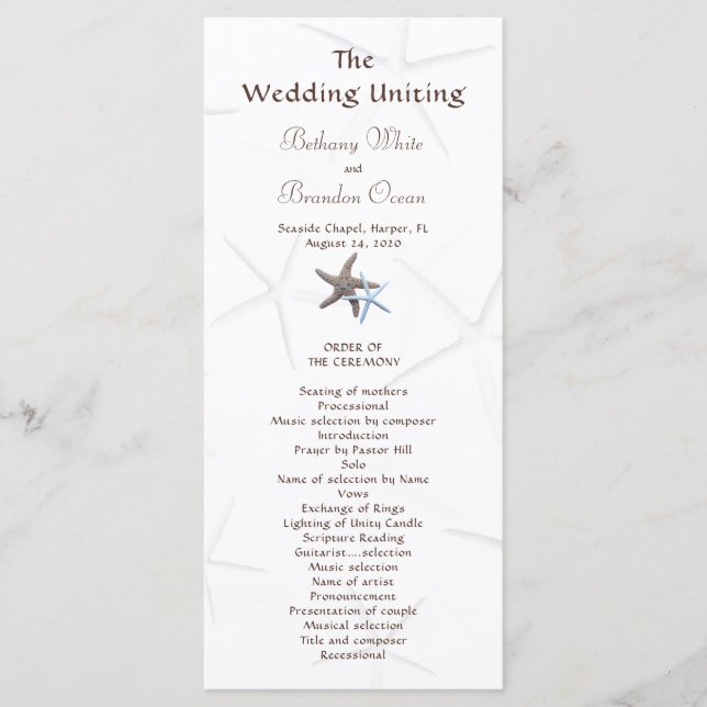 Starfish Couple Flat Double Sided Wedding Program (Front)