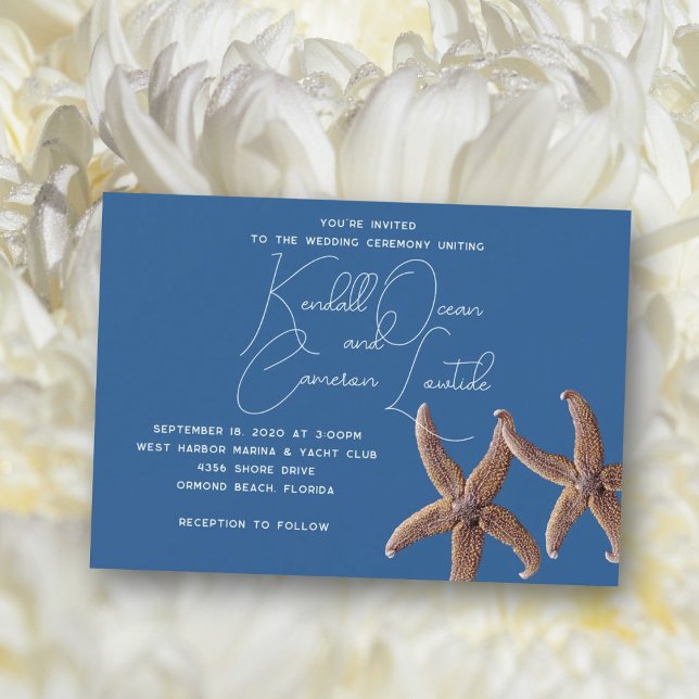 Starfish Couple Marine Blue Ceremony Invitation (Creator Uploaded)