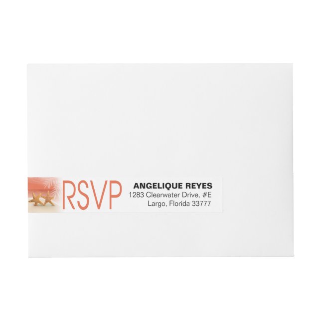 Starfish Couple Tropical Beach RSVP | coral Wraparound Address Label (Front)