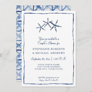 Starfish Couples Shower Shibori Indigo Blue Beach Invitation
