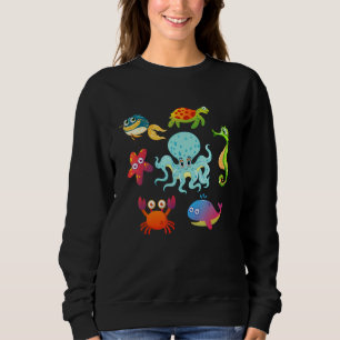 Starfish Crab Whale Octopus Sea Animals Print Todd Sweatshirt