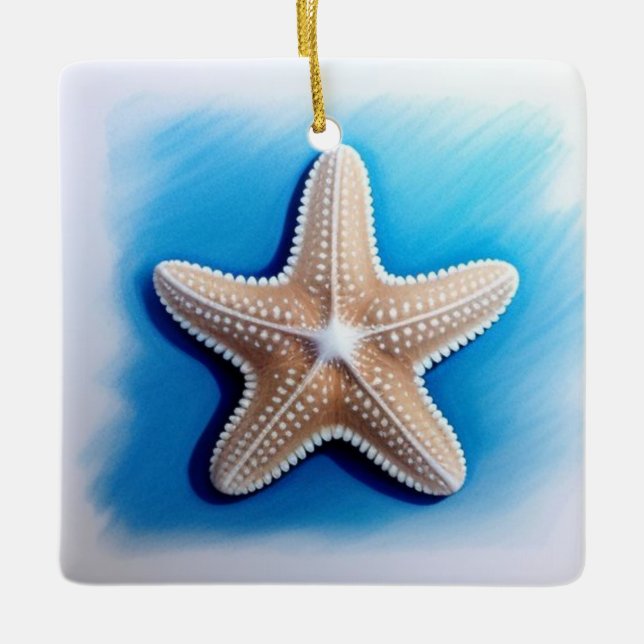 Starfish Crayon Drawing Ceramic Ornament (Front)