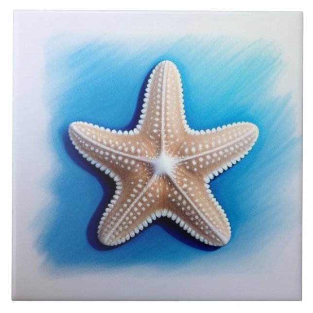 Starfish Crayon Drawing Ceramic Tile (Front)
