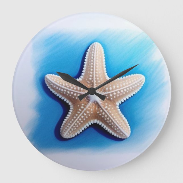 Starfish Crayon Drawing Large Clock (Front)