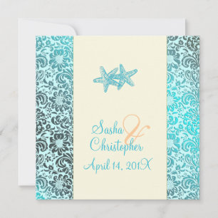 Starfish + damask Wedding Invitations