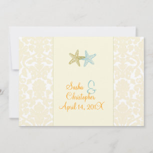 Starfish + damask Wedding Invitations