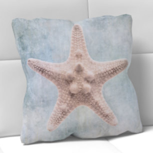 Starfish Distressed Coastal Blue Cream Watercolor Cushion