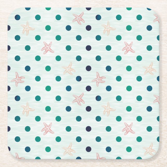 Starfish Dot Dance Square Paper Coaster (Front)