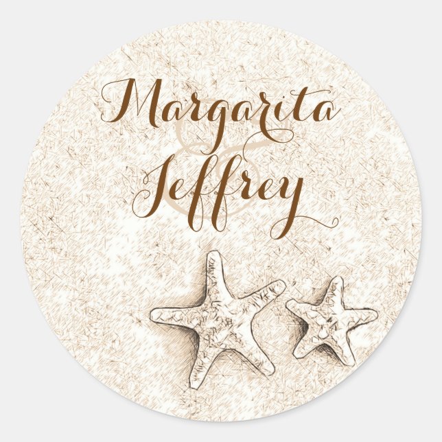Starfish Drawing Beach Wedding Classic Round Sticker (Front)