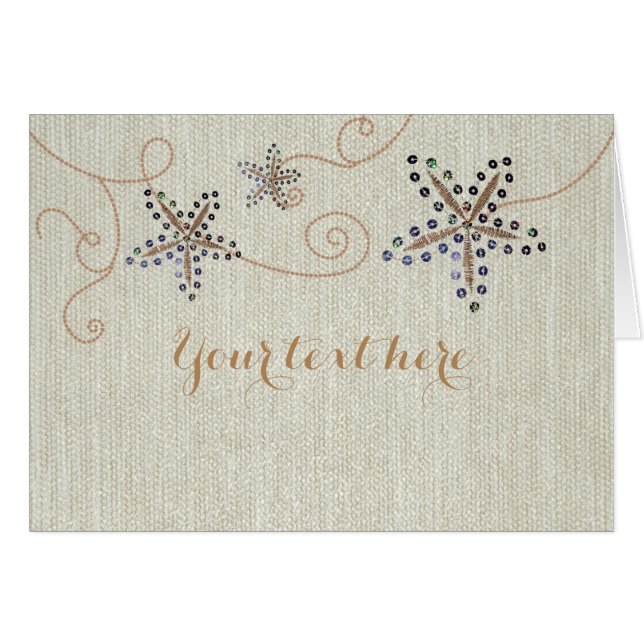 Starfish Elegance Beach Wedding Sequins Card (Front Horizontal)