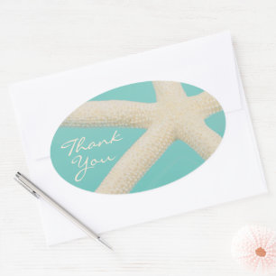 Starfish elegant ocean beach teal cream oval sticker
