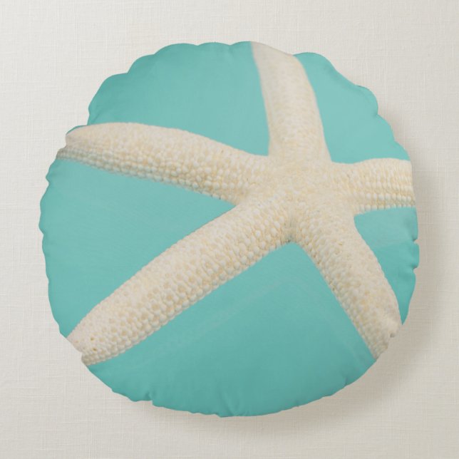 Starfish elegant ocean modern beach teal cream round cushion (Front)