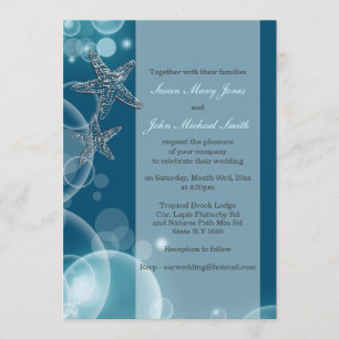 Starfish faux silver bubbles blue sparkle invitation