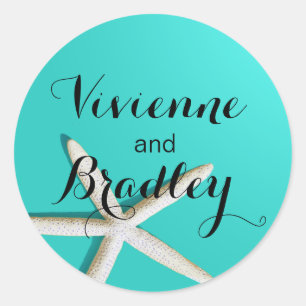 Starfish FIngers Beach   teal Classic Round Sticker