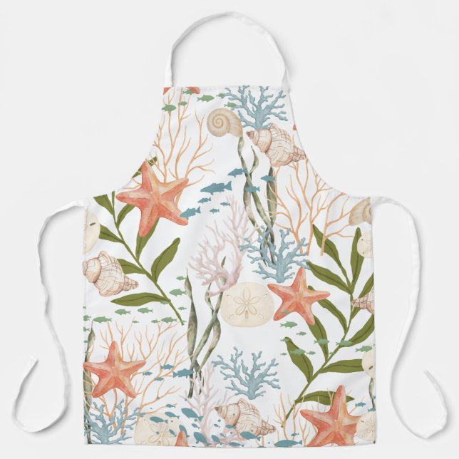 Starfish Fish Seashells Oceanlife Pattern Apron (Front)