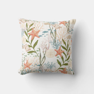 Starfish Fish Seashells Oceanlife Pattern Cushion