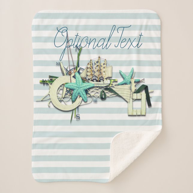 Starfish, Fishing Net & Tall Ship Nautical Sherpa Blanket (Front)