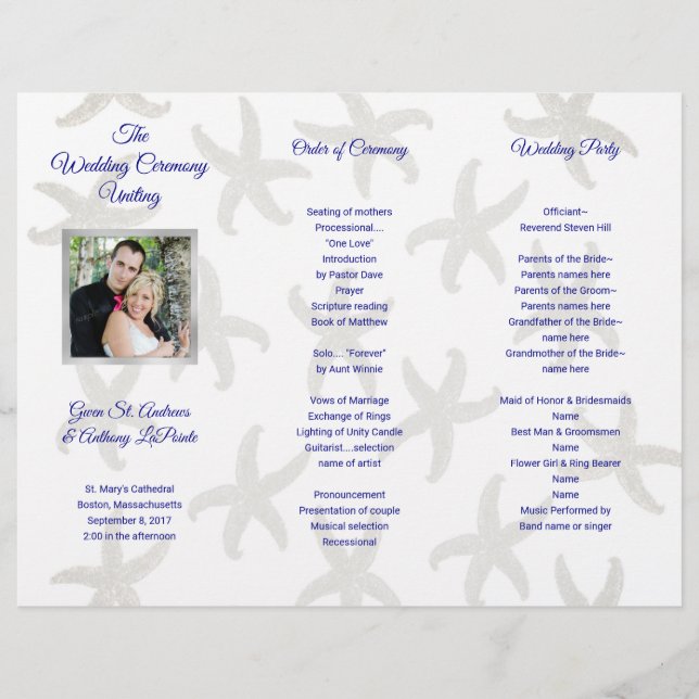 Starfish Folded Photo Wedding Ceremony Program (Front)