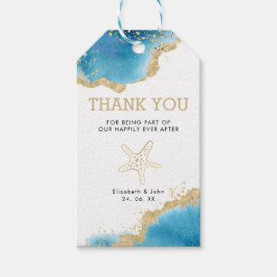 Starfish Gold & Blue Ocean Theme Wedding Thank You Gift Tags