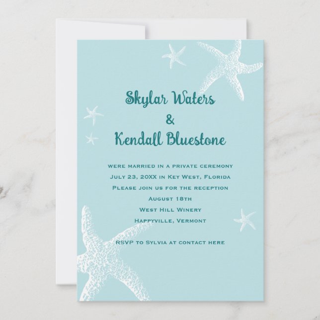 Starfish Grey Blue After the Wedding Celebration Invitation (Front)