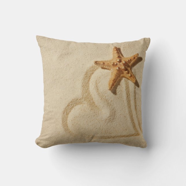 STARFISH HEART IN SAND ON BEACH CUSHION (Front)