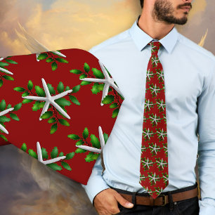 Starfish Holly Christmas Holiday Tie