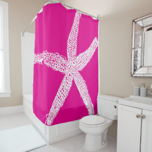 Starfish Hot Pink White Custom Colour Beach House Shower Curtain