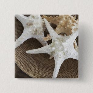 Starfish in a basket 15 cm square badge